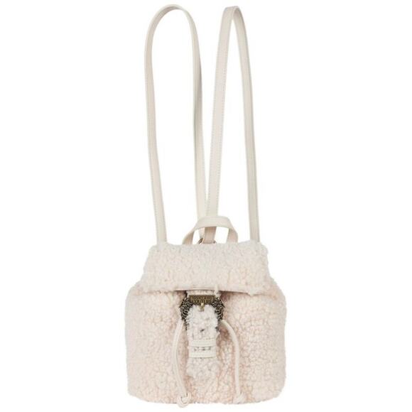 NWOT Versace Jeans Couture Faux Shearling Convertible Mini Backpack Cream & Gold